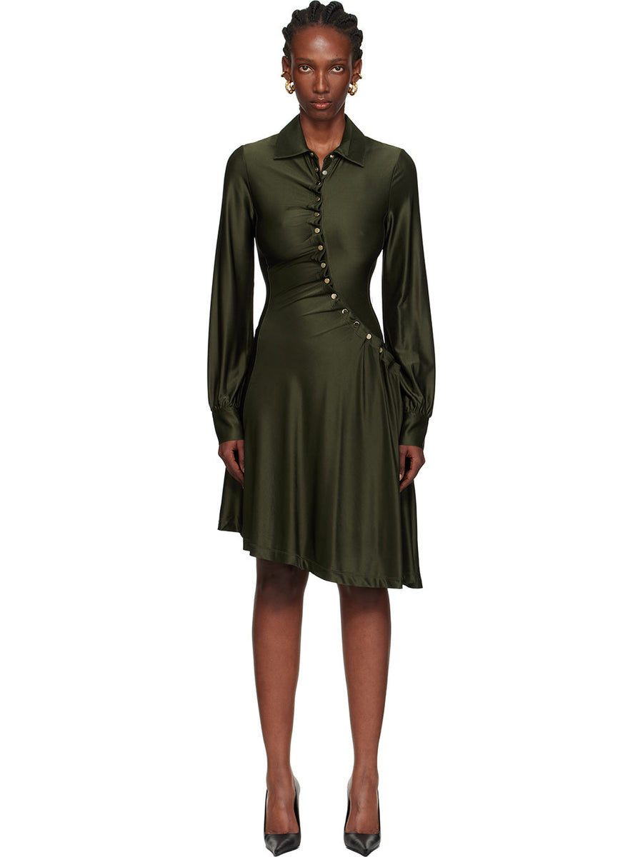 Viviana™ - Asymmetric Satin Shirt Midi Dress