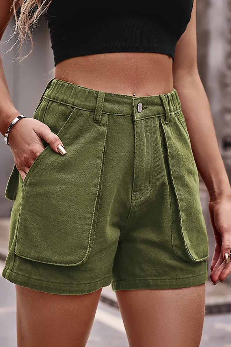 Lena™ - American Casual Stretch Waist Denim Shorts